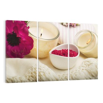 Obraz na płótnie 120x80 - Relaksujący moment: świeczki i kwiaty w SPA - świeczki, kwiat