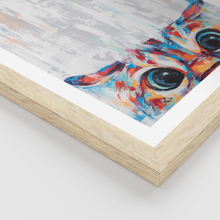 Plakat w ramie 30x40 - Co ja Widzę - obraz olejny, śmieszny obraz kota - rama drewno