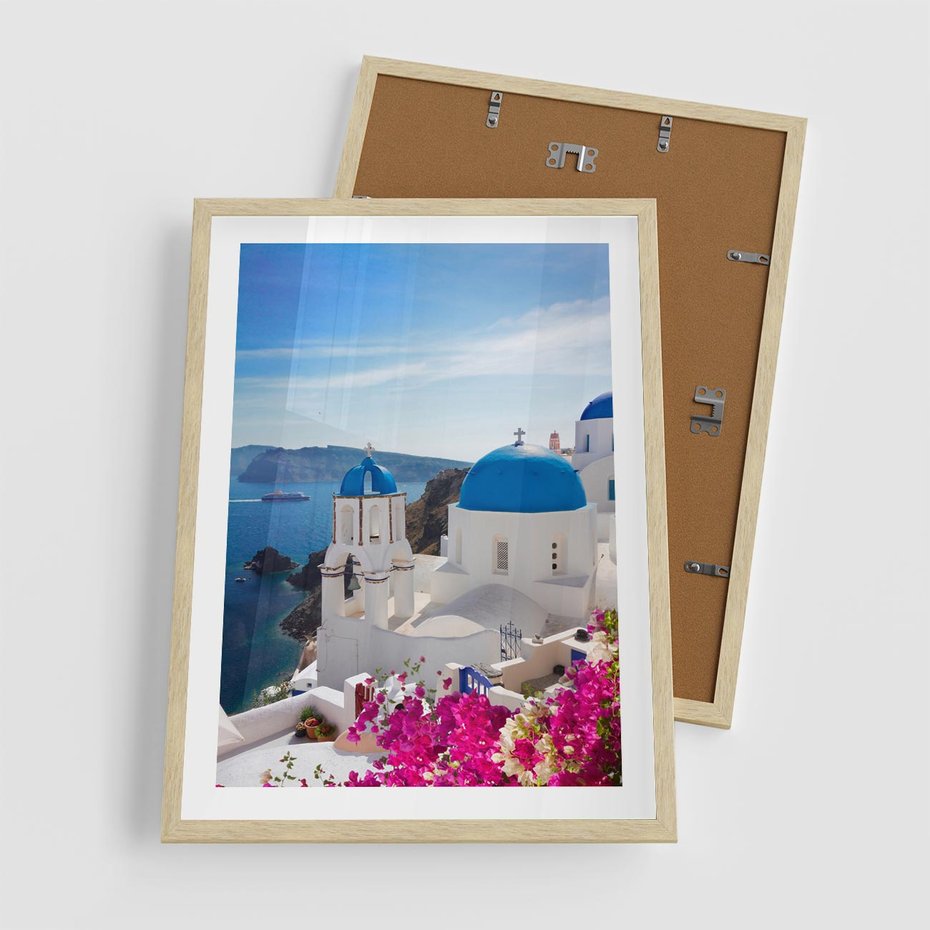 Plakat w ramie 50x70 - Perspektywa na Santorini - Santorini, perspektywa - rama drewno