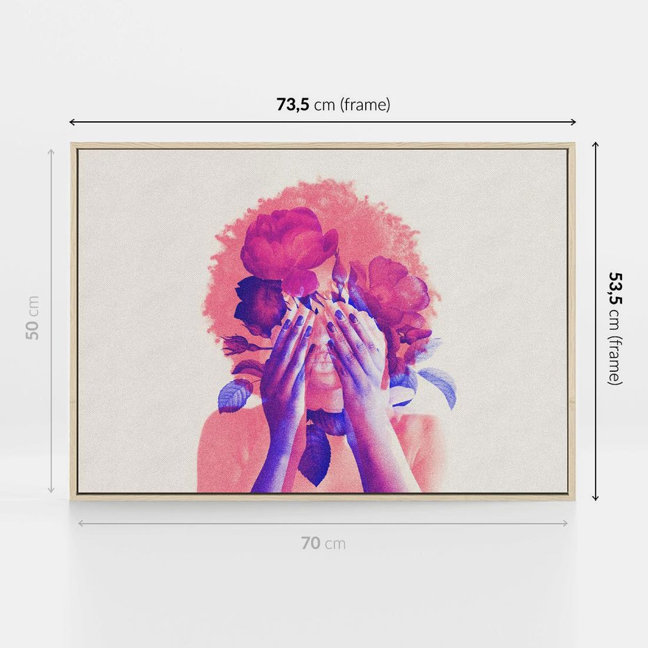 Obraz w ramie 70x50 - Kwiaty we Włosach - różowa postać, grafika - rama drewno