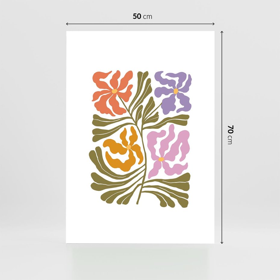 Plakat bez ramy 50x70 - Rozplątane Wizje - abstrakcyjne kolorowe kwiaty, minimlizm