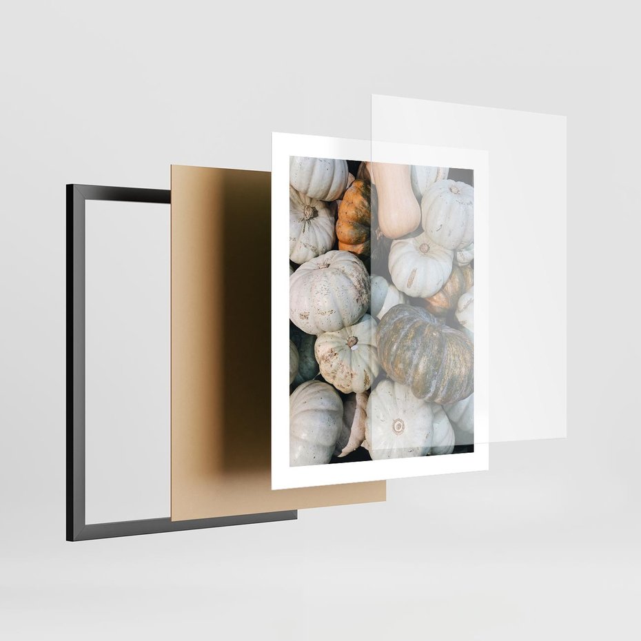 Plakat w ramie 40x50 - Minimalizm Jesieni - dynie, białe - rama czarna