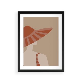 Plakat w ramie 50x70 - Kobiecy Portret - plakat retro, kobieta w kapeluszu - rama czarna