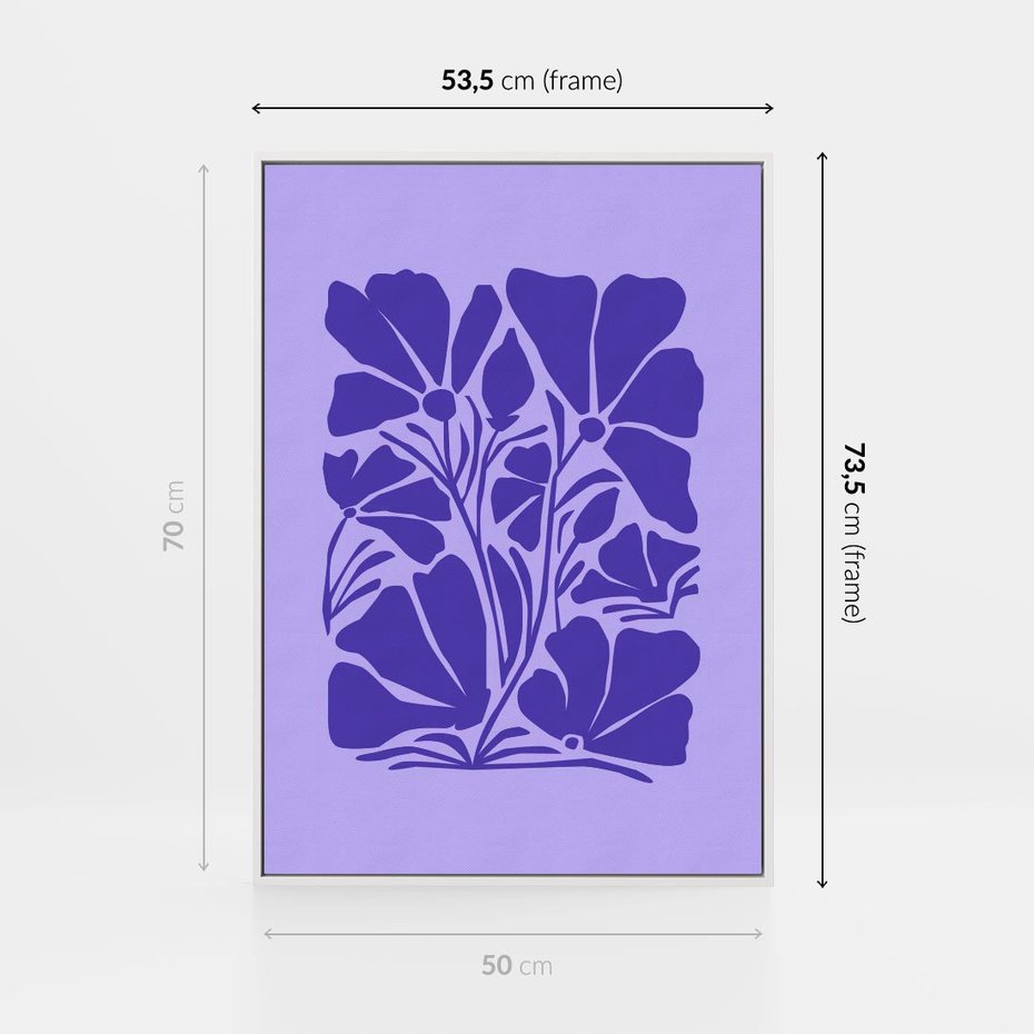 Obraz w ramie 50x70 - Migocące Boho Wibracje - kwiaty, energetyczne fioletowe tło - rama biała