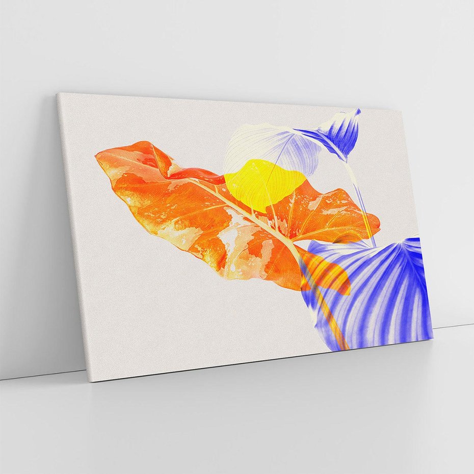 Obraz na płótnie 100x70 - Energetyczne Indygo - retro, tropikalne liście