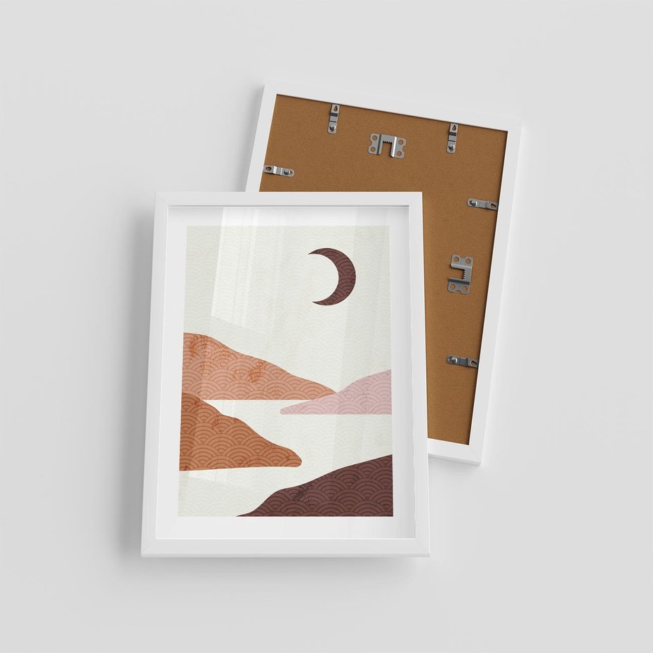 Plakat w ramie 30x40 - Księżycowa Refleksja - nowoczesna sztuka, góry - rama biała