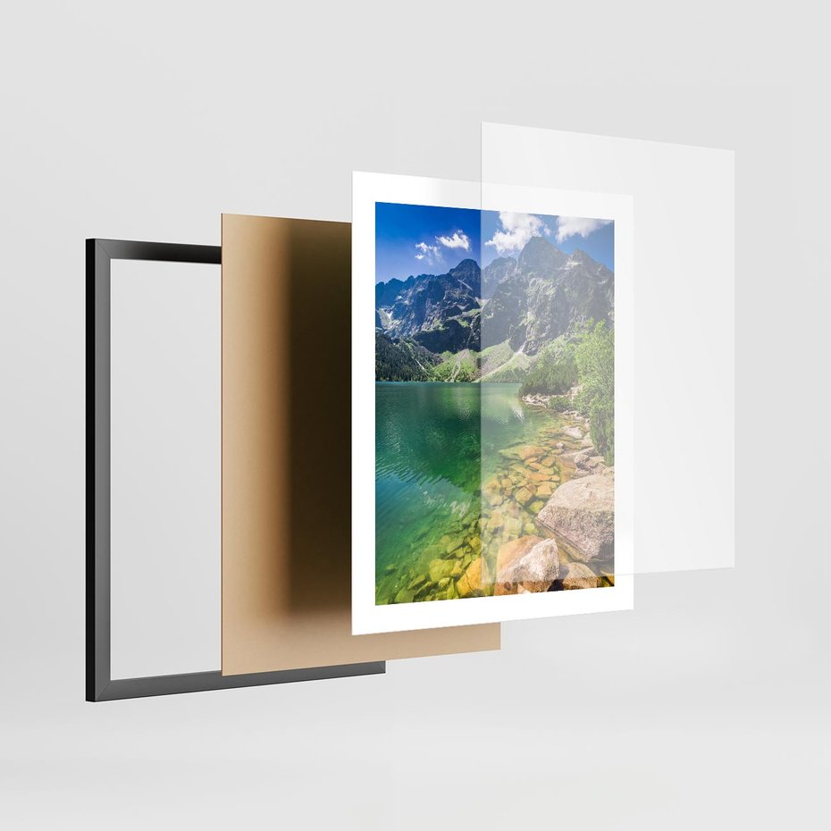 Plakat w ramie 40x50 - Mistyczne Połączenie - jezioro, góry - rama czarna