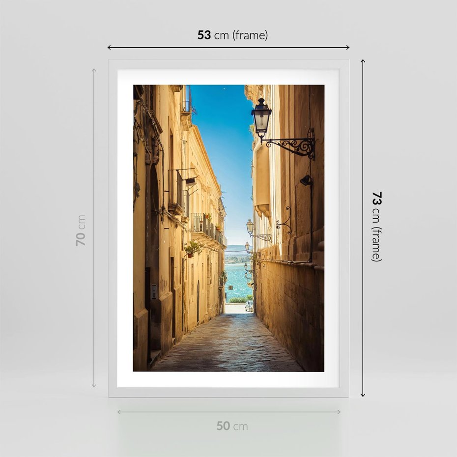 Plakat w ramie 50x70 - Perspektywa magicznej uliczki - uliczka, perspektywa - rama biała