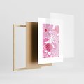 Plakat w ramie 30x40 - Roztańczone Kraby - różowe kwiaty i kraby, abstrakcyjna kompozycja - rama drewno
