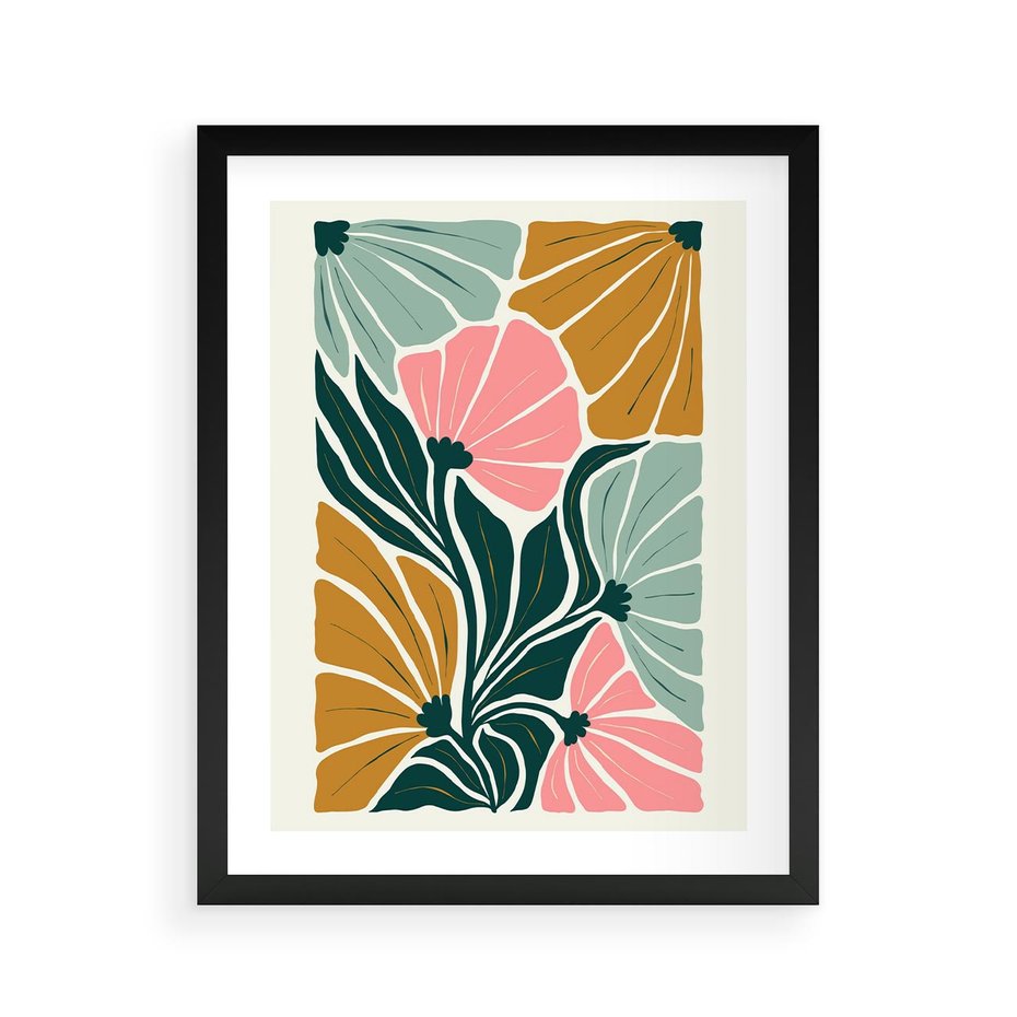 Plakat w ramie 40x50 - Rozplątane Myśli - abstrakcyjna kompozycja, pastelowe kwiaty - rama czarna