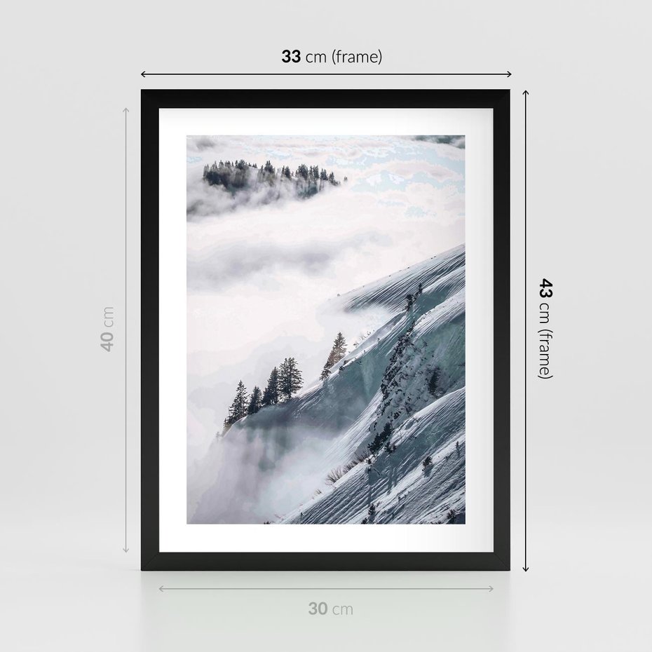 Plakat w ramie 30x40 - Czystość Natury - ośnieżone szczyty górskie, pejzaż - rama czarna