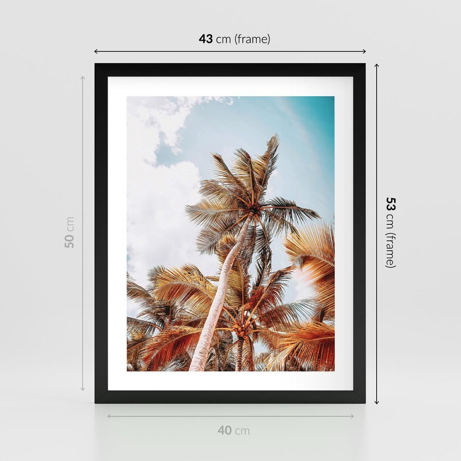 Plakat w ramie 40x50 - Plażowa Idylla z Palmami - palmy, rajska plaża - rama czarna