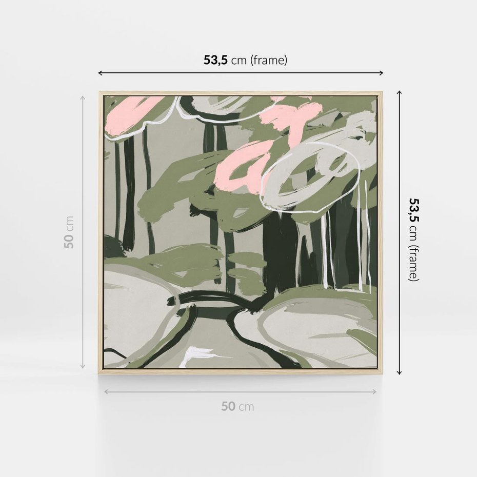 Obraz w ramie 50x50 - Leśny Zakątek - pastelowy krajobraz, nowoczesny plakat - rama drewno