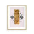 Plakat w ramie 30x40 - Minimalistyczna Monstera: Złoty Prostokąt - liść monstery, minimalizm - rama drewno