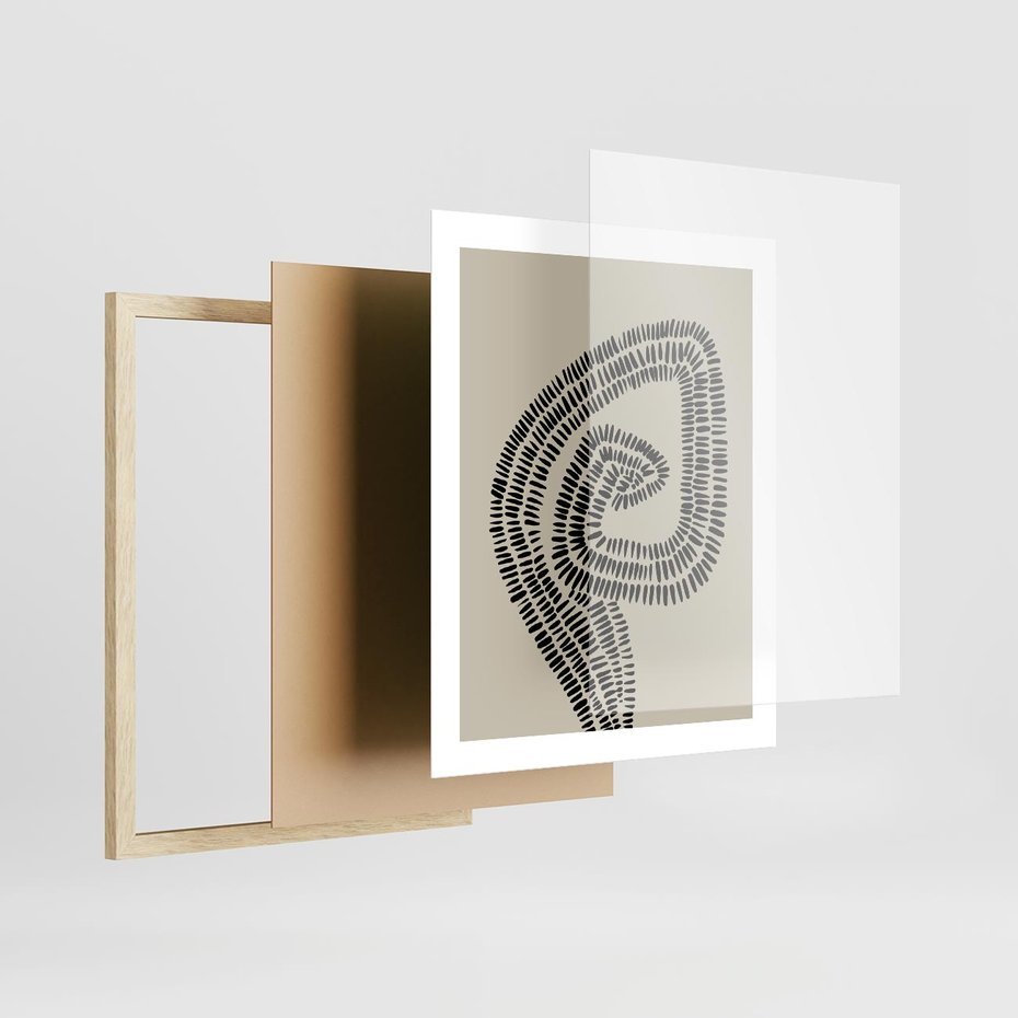 Plakat w ramie 40x50 - Nowoczesne Spektrum Wyobraźni - boho plakat, czarne kropki kreski - rama drewno