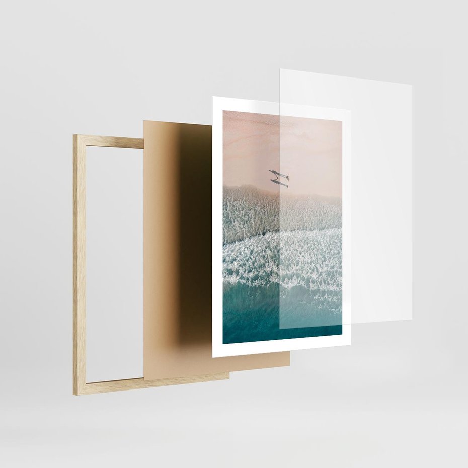 Plakat w ramie 50x70 - Turkusowe Uroki - niebieskie turkusowe morze, plaża - rama drewno