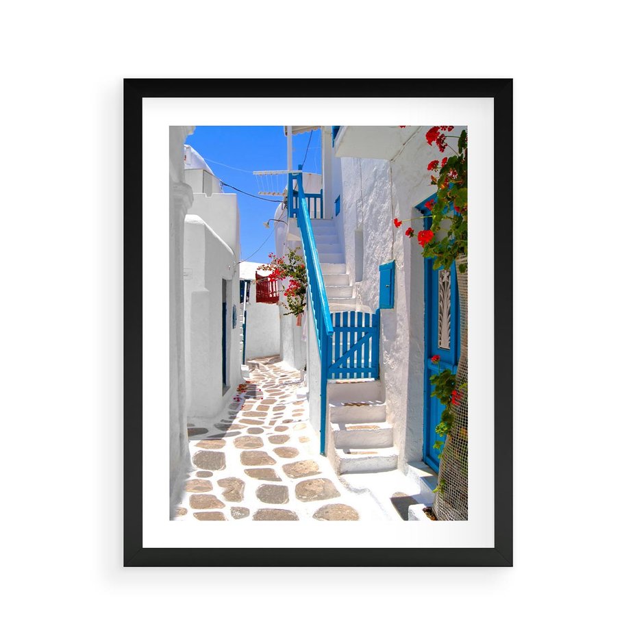 Plakat w ramie 40x50 - Santorini: urok Grecji - Santorini, Grecja - rama czarna