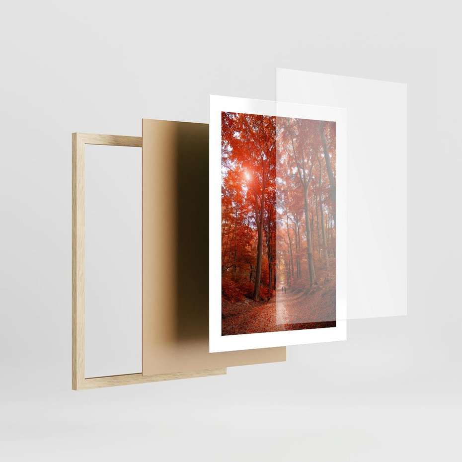 Plakat w ramie 30x40 - Magia jesiennego lasu - las, jesień - rama drewno