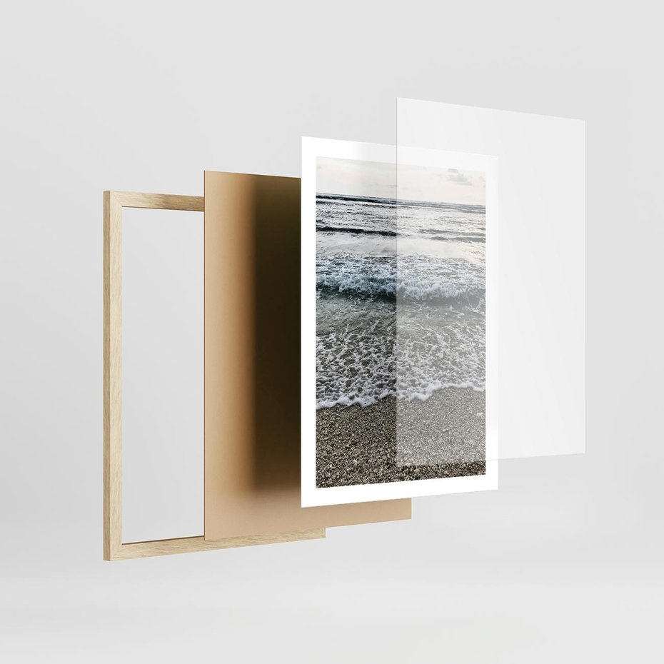 Plakat w ramie 50x70 - Spokojna Plaża - plaża, żwirek - rama drewno