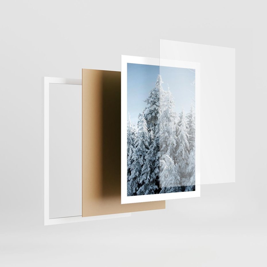 Plakat w ramie 50x70 - Magia Śnieżnych Drzew - zima, iglaste drzewa - rama biała