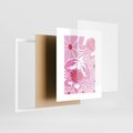 Plakat w ramie 40x50 - Roztańczone Kraby - różowe kwiaty i kraby, abstrakcyjna kompozycja - rama biała