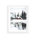 Plakat w ramie 30x40 - Urok Zimowego Krajobrazu - domek w górach, zima - rama biała