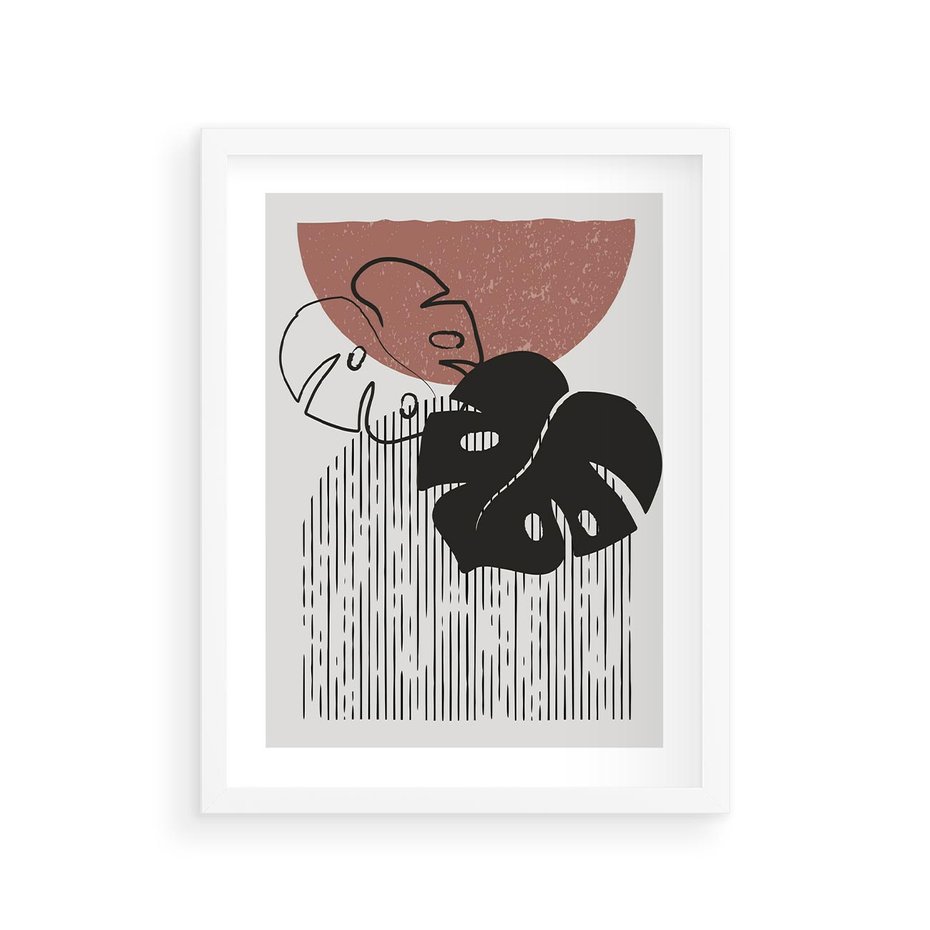 Plakat w ramie 30x40 - Nowoczesna Monstera: Szkic w Grafice - nowoczesna grafika, monstera - rama biała