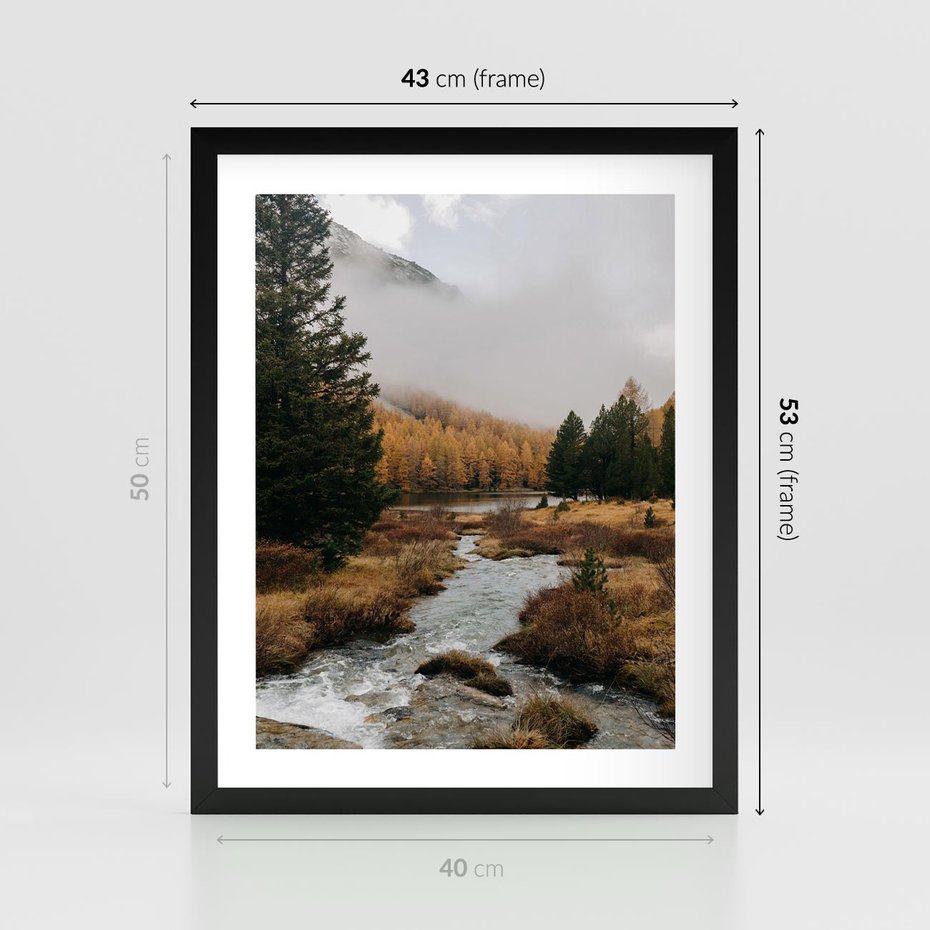 Plakat w ramie 40x50 - W Górskiej Dolinie - artystyczna fotografia, las - rama czarna