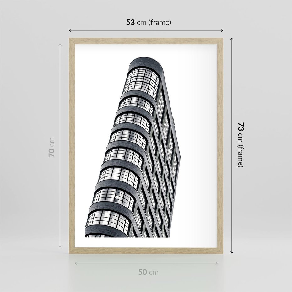 Plakat w ramie 50x70 - Wieżowiec na Monochromatycznym Obrazie - architektura, wieżowiec - rama drewno