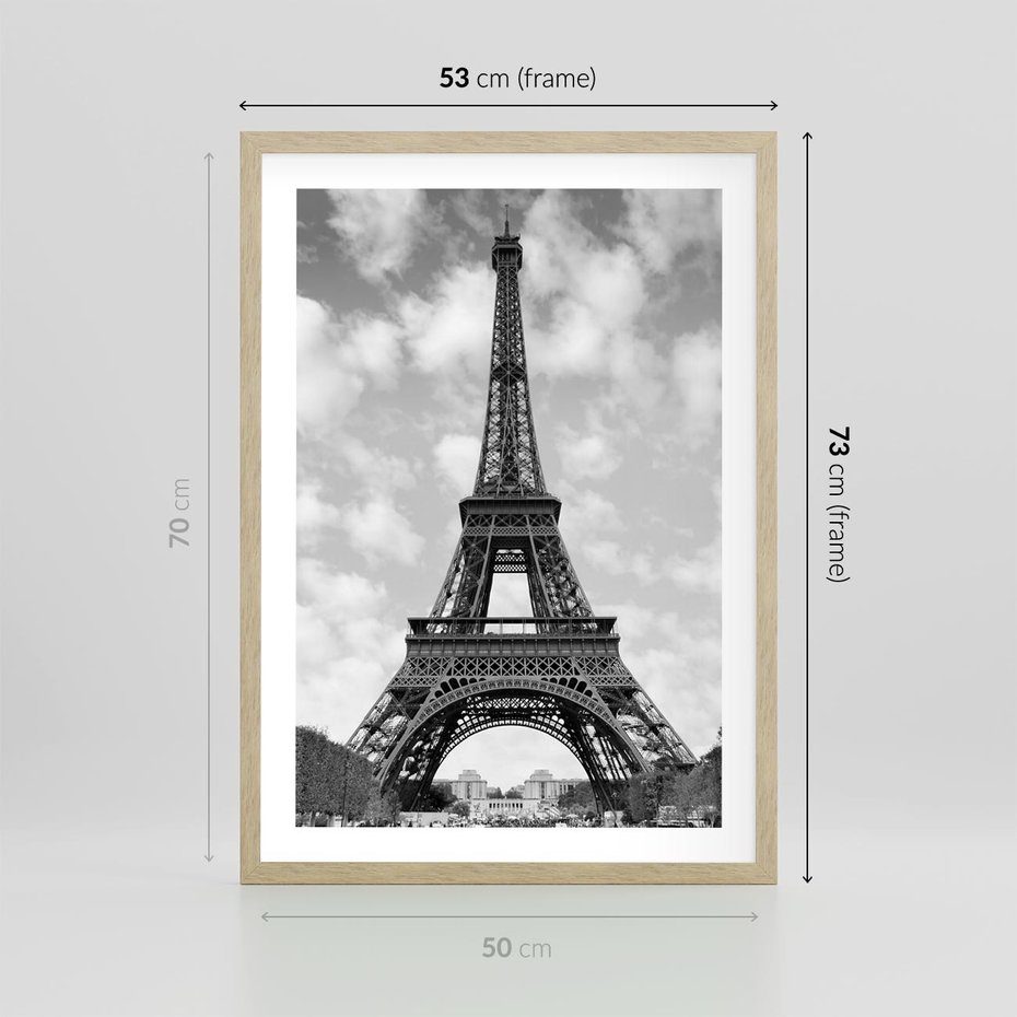 Plakat w ramie 50x70 - Nocna panorama Paryża z wieżą Eiffla - Eiffla, Paryż - rama drewno