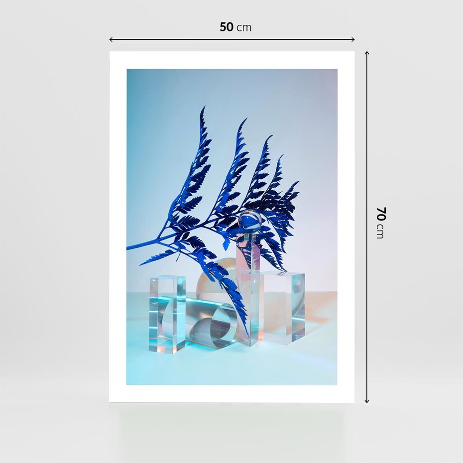 Plakat bez ramy 50x70 - Intensywny Kolor Natury - liście, kobalt