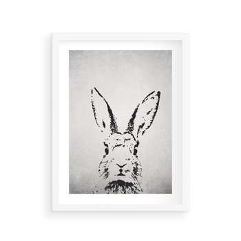 Plakat w ramie 40x50 - Szkicowany królik w grafice - szkic, królik - rama biała
