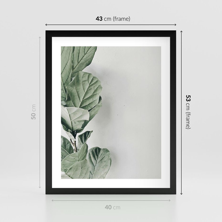 Plakat w ramie 40x50 - Minimalistyczna Harmonia: Zieleń Liści - zieone liście, kompozycja - rama czarna