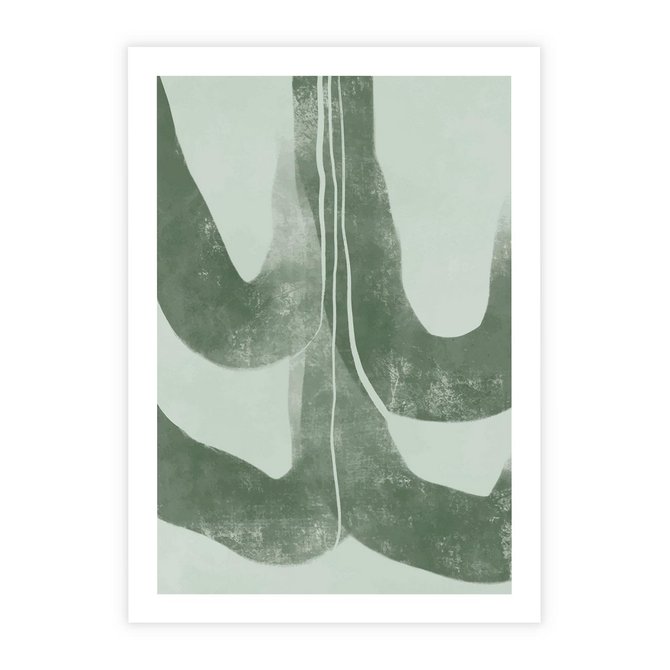 Plakat bez ramy 21x30 - Nurtująca Kompozycja Zieleni - abstrakcyjne delikatne zielone linie, podobne do gałęzi kwiatów