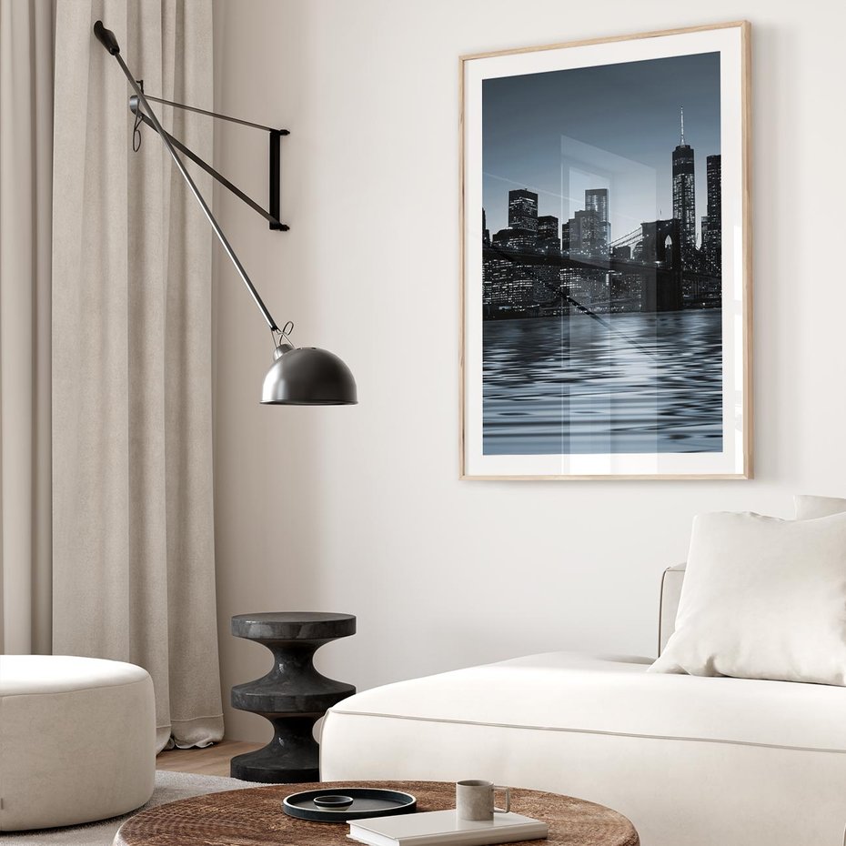 Plakat w ramie 50x70 - Nocne pejzaże miasta - miasto, nocą - rama drewno