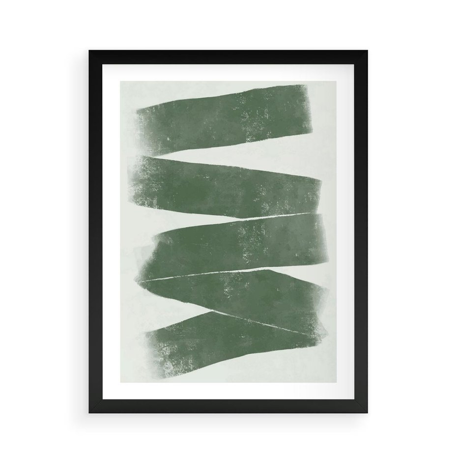 Plakat w ramie 50x70 - Zielone Refleksje - abstrakcja, zgaszony zielony kolor - rama czarna