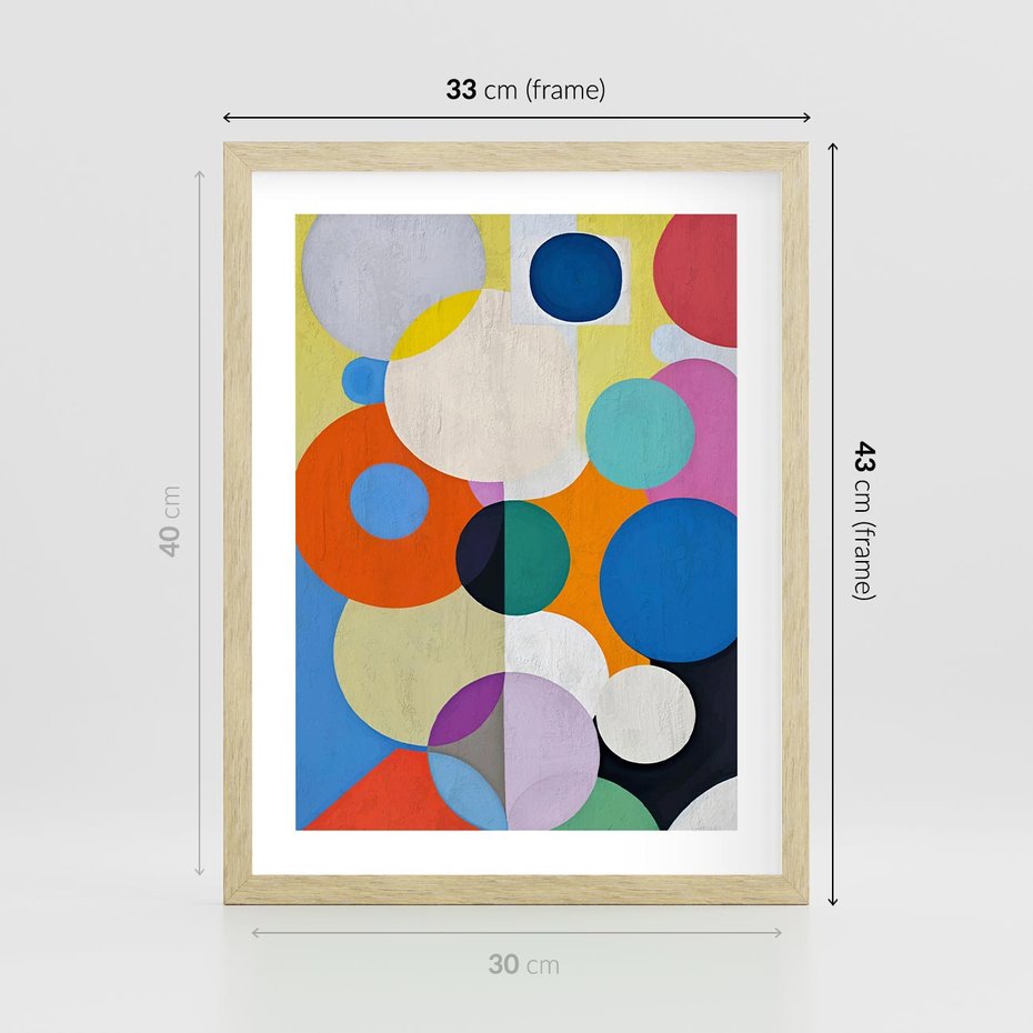 Plakat w ramie 30x40 - Tajemnicze Odbicia Czasu - abstrakcyjne geometryczne kształty, olejny obraz - rama drewno