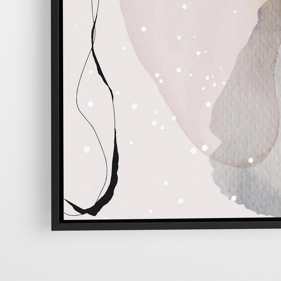 Obraz w ramie 50x50 - Migocące Barwy - abstrakcyjne plamy akwarelowe, czarny szkic - rama czarna