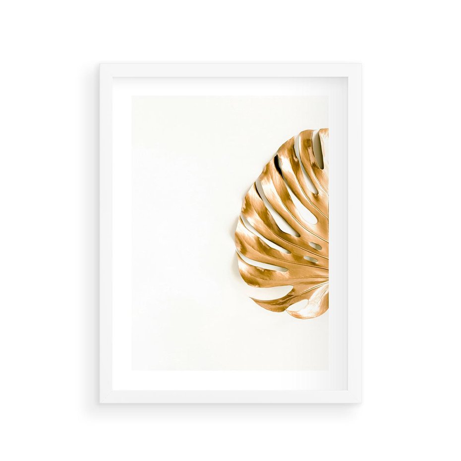 Plakat w ramie 30x40 - Przyjemność dla Oczu - złote, liście - rama biała
