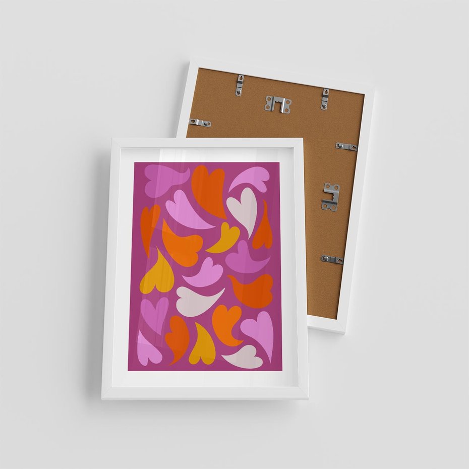 Plakat w ramie 30x40 - Podróżne Boho - wesoła grafika, serca - rama biała