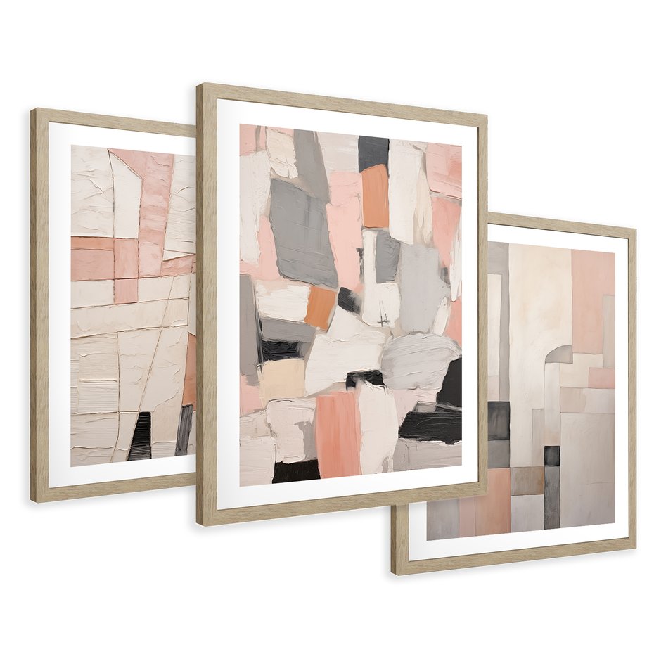 Zestaw obrazy w ramie 30x40 galeria - pastelowa, abstrakcja, olejny - rama drewno
