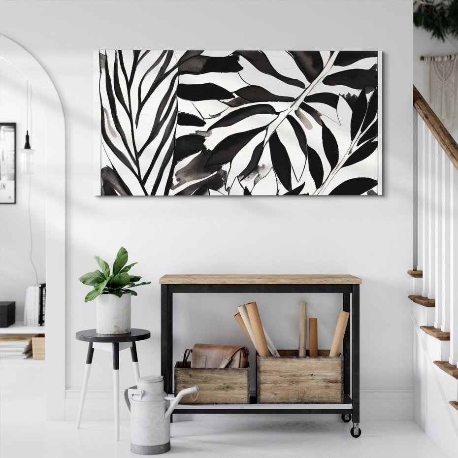 Obraz na płótnie 120x60 - Czarne Liście - akwarelowy obraz, czarno biały