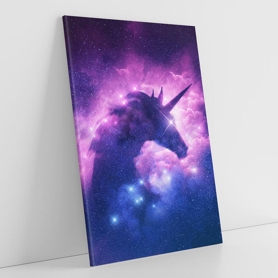 Obraz na płótnie 80x120 - Mityczna podróż - kosmos, jednorożec