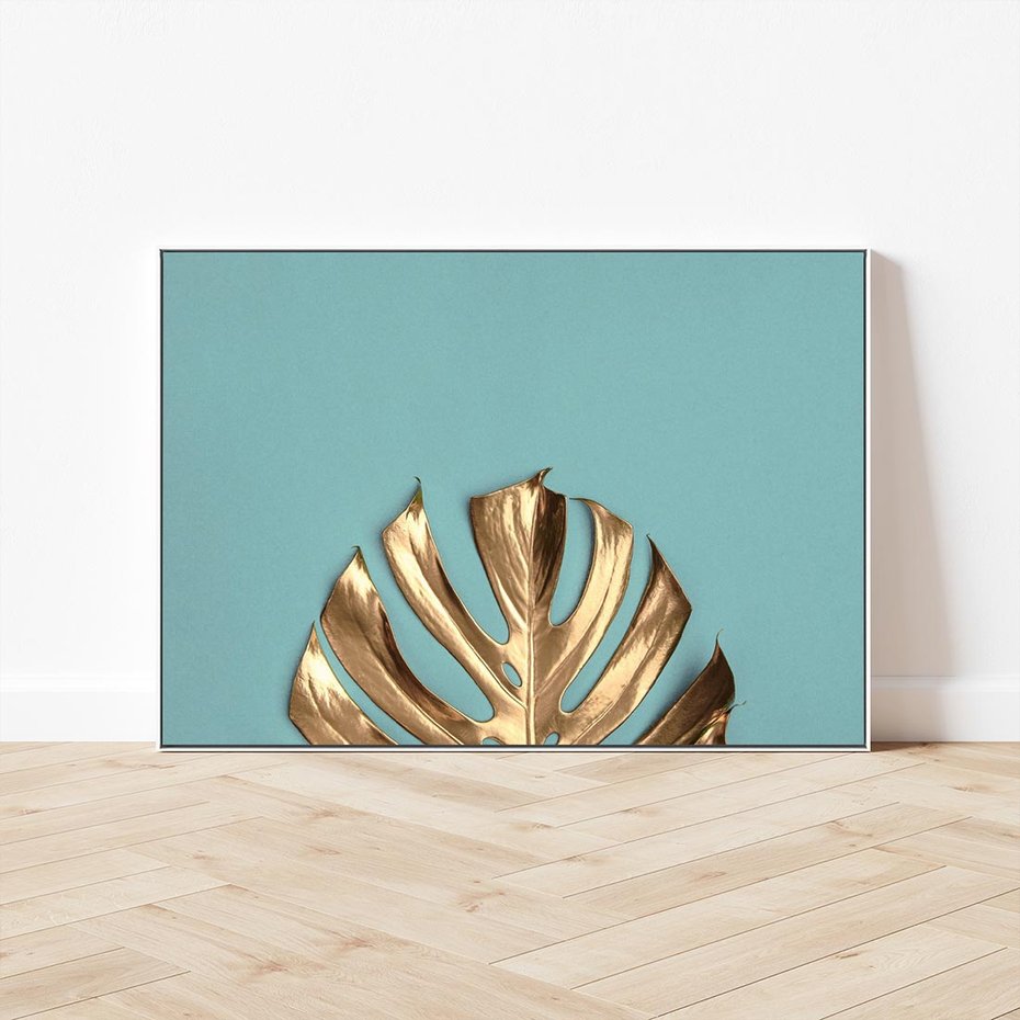 Obraz w ramie 100x70 - Piękno Natury - złote, liście - rama biała