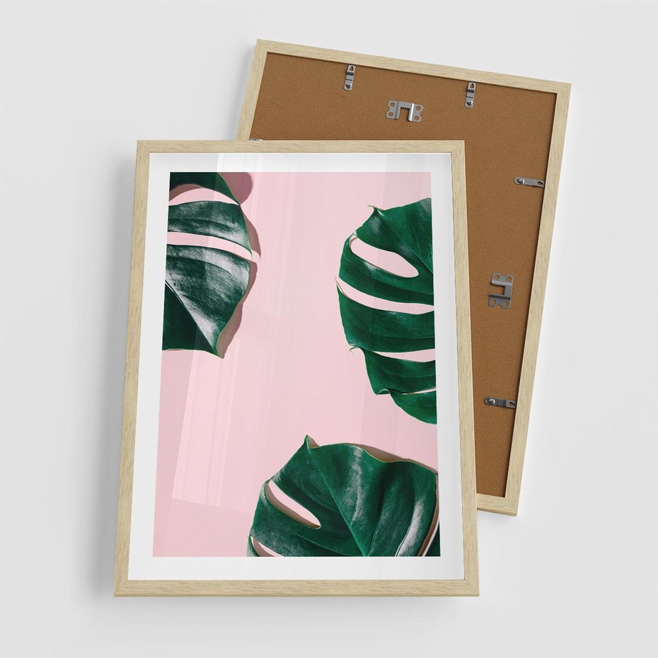 Plakat w ramie 50x70 - Siła Natury - liście, monstera - rama drewno