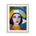 Plakat w ramie 50x70 - Kształtujące Widzenia - abstrakcyjny obraz olejny, portret twarzy kobiety - rama drewno
