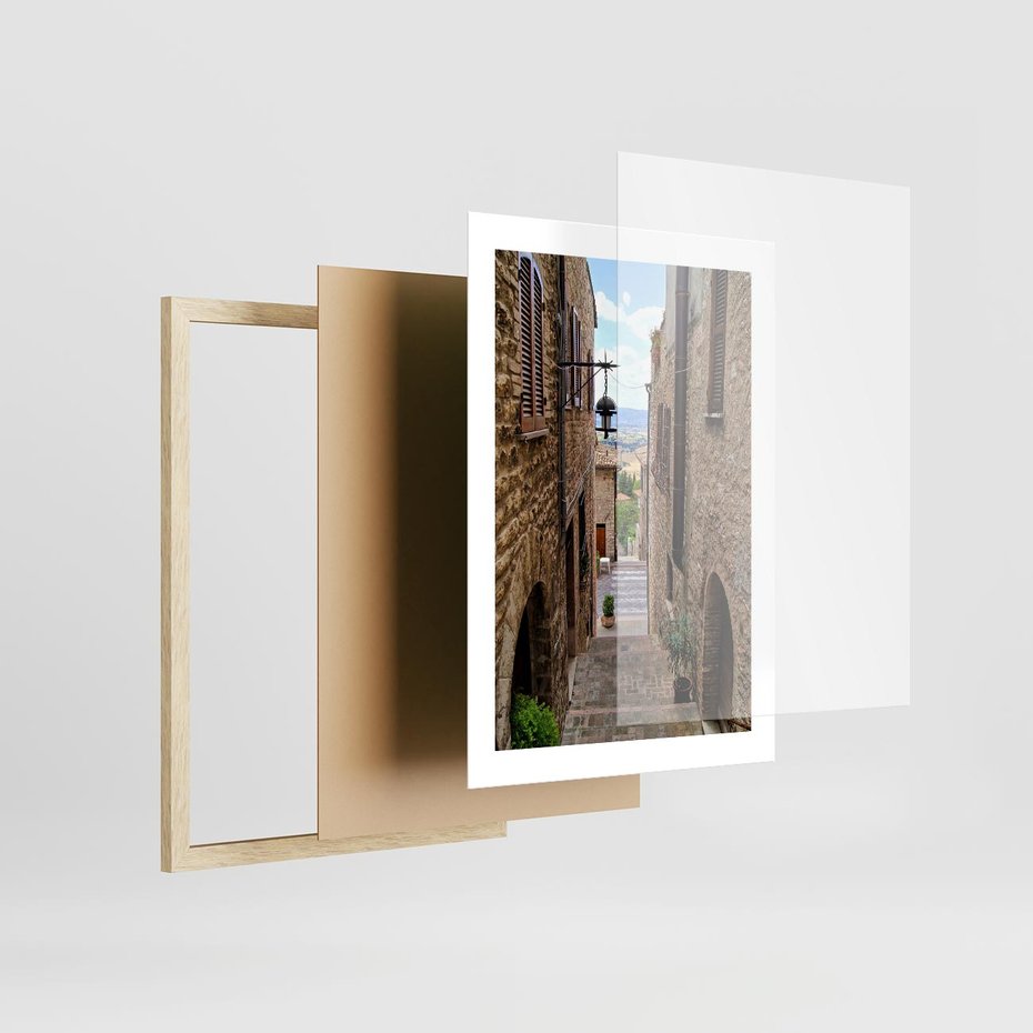 Plakat w ramie 30x40 - Perspektywa malowniczej uliczki - uliczka, perspektywa - rama drewno