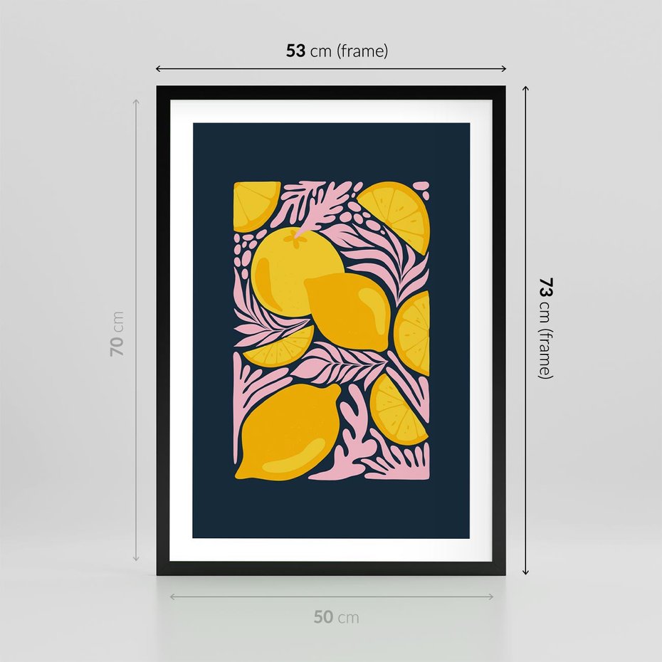 Plakat w ramie 50x70 - Kreatywne Rytmy - granatowe tło, nowoczesna kompozycja - rama czarna