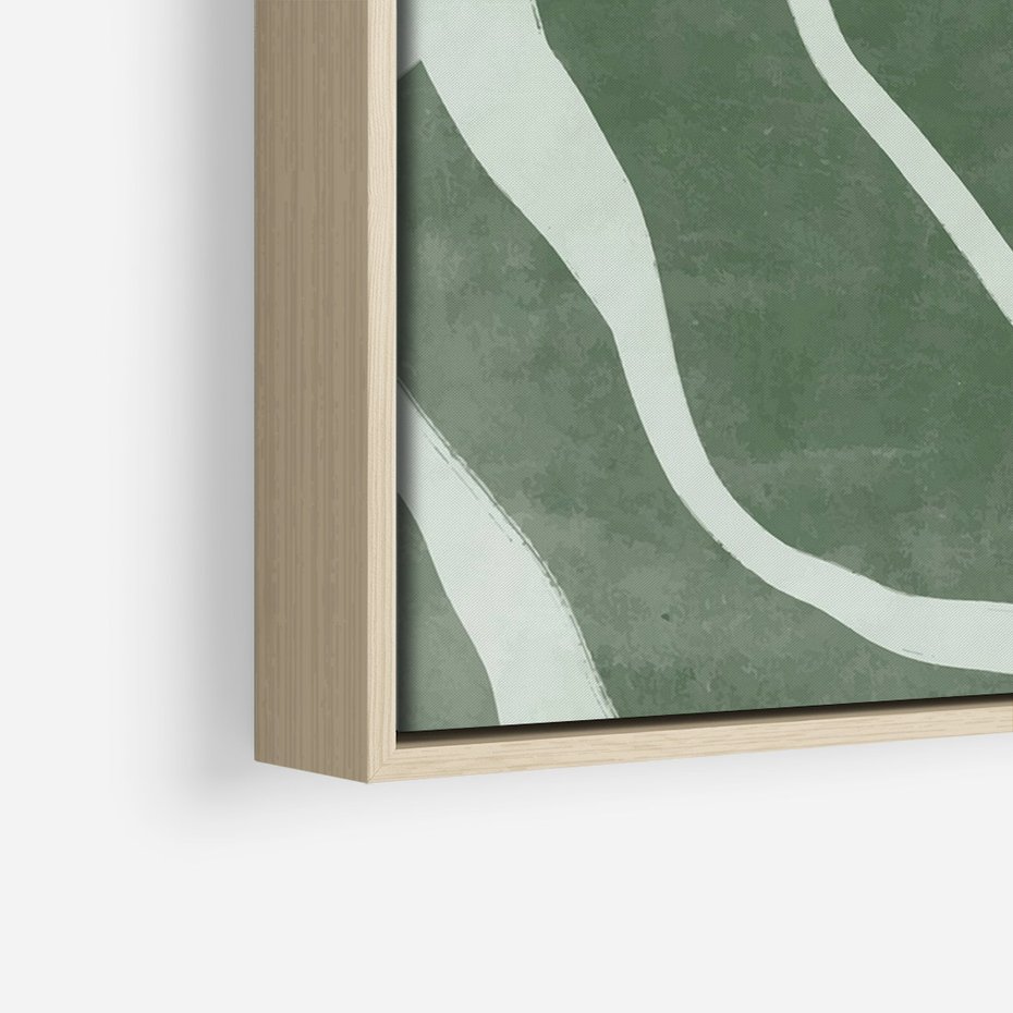 Obraz w ramie 80x120 - Zieleń Odpoczynku - zielony plakat, nieregularne splątane linie - rama drewno