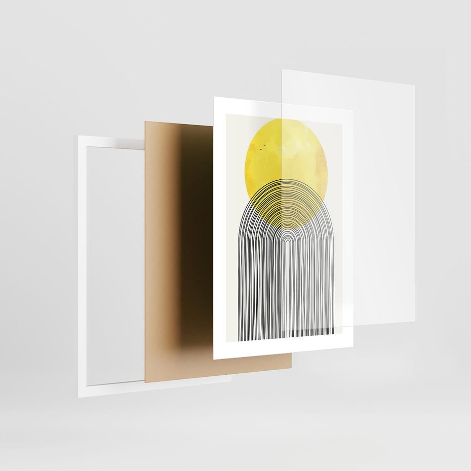 Plakat w ramie 30x40 - Słoneczne Odbicia - geometria, żółte koło - rama biała